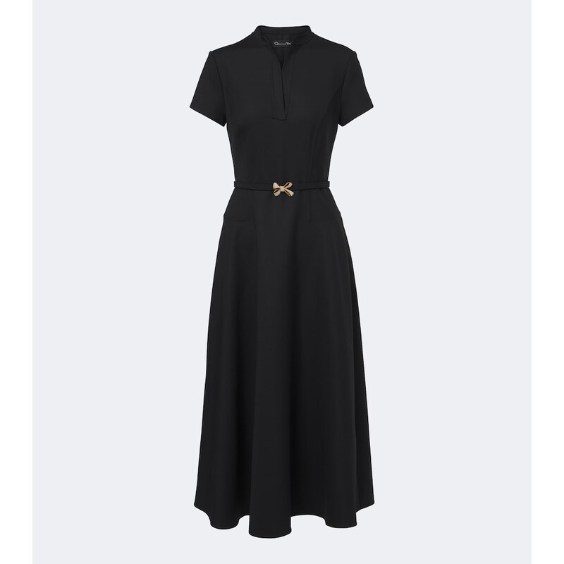 Oscar de la Renta Belted embellished wool-blend midi dress