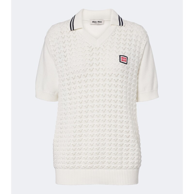 Miu Miu Open-knit cotton polo shirt