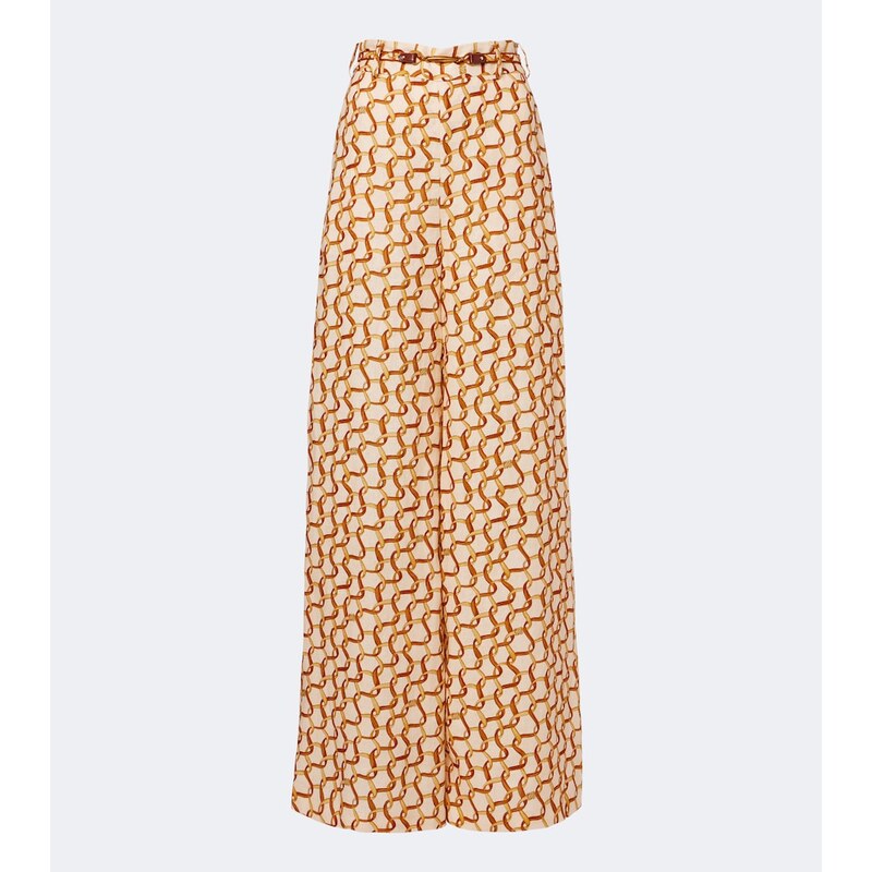 Zimmermann Belted printed linen wide-leg pants
