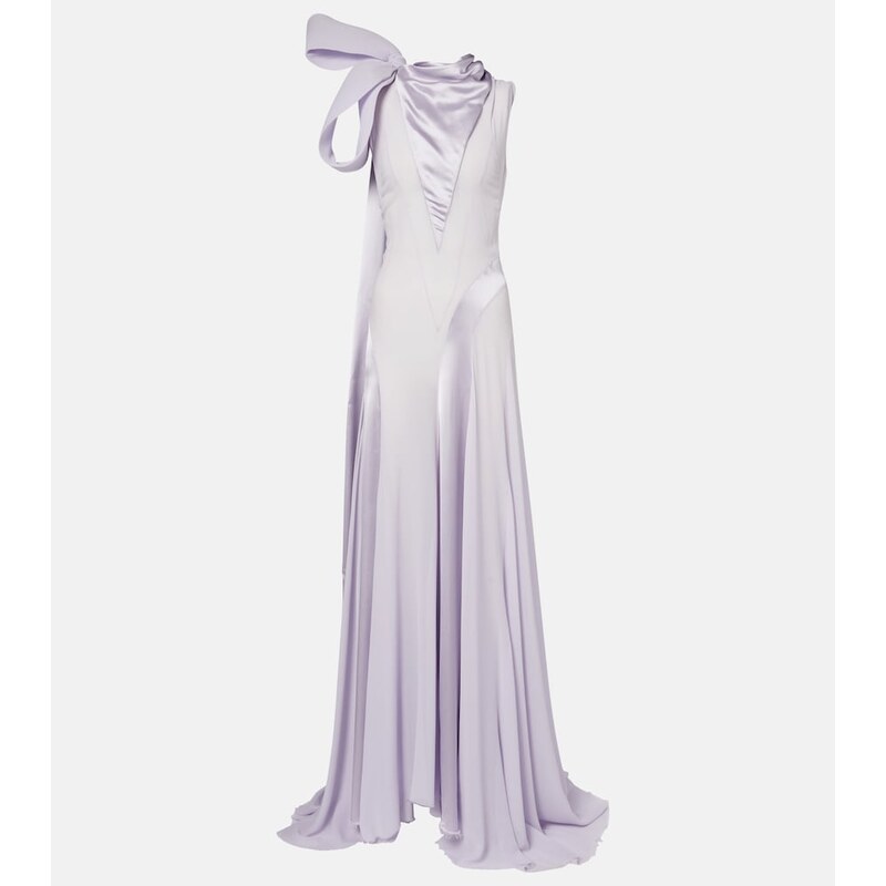 McQueen Bow-detail satin-paneled silk gown