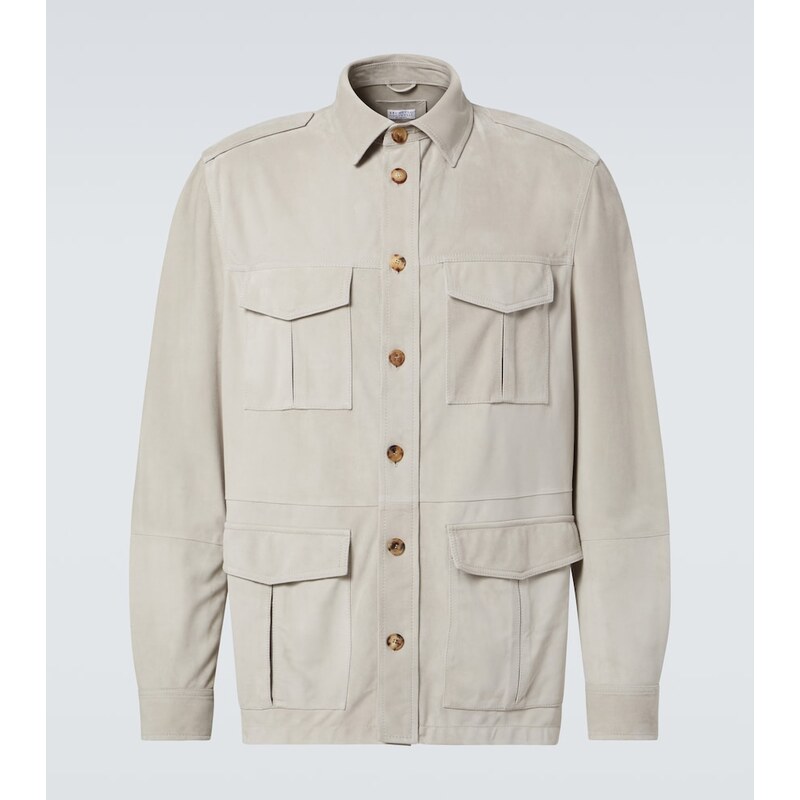 Brunello Cucinelli Suede overshirt v barvě Corda