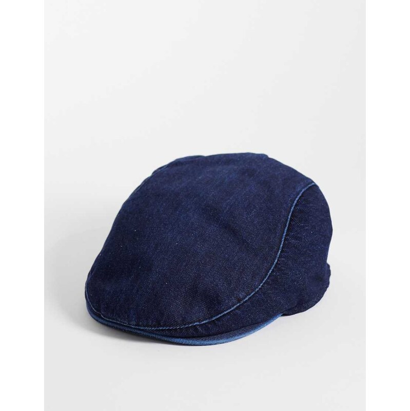 ASOS DESIGN denim flat cap in navy-Blue