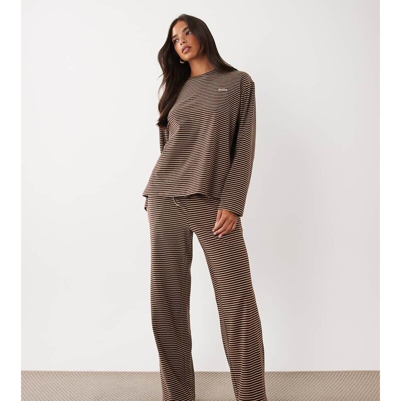 Kaiia super soft fleece wide leg lounge trousers co-ord in brown