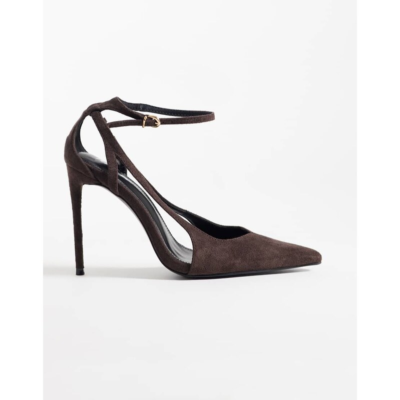Public Desire Allegedly heeled court shoes in chocolate suedette