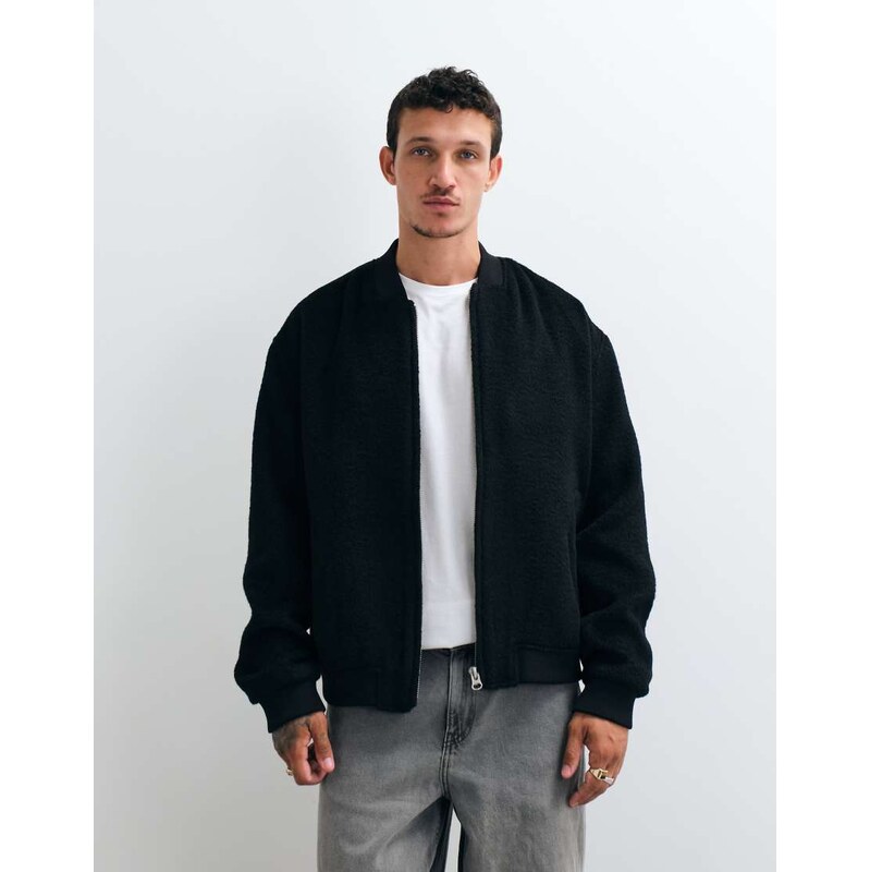 ASOS DESIGN oversized wool look bomber in black