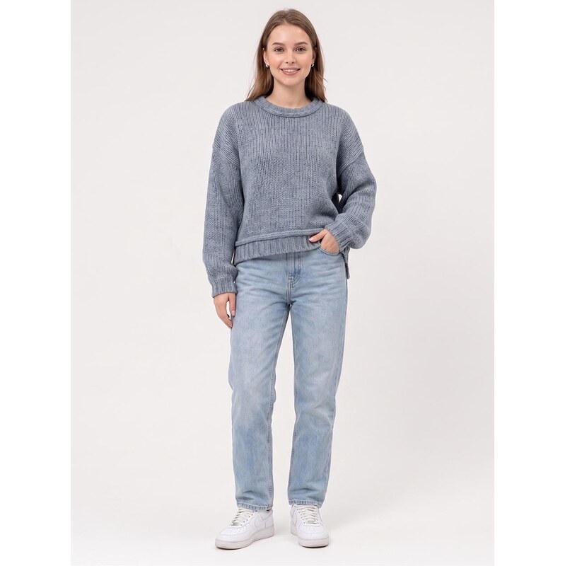 Dámský svetr šedý i8 Denim lemovaný u krku