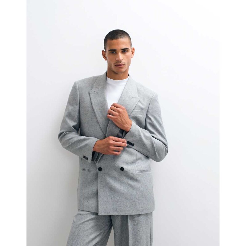 ASOS DESIGN relaxed double breasted suit jacket in salt and