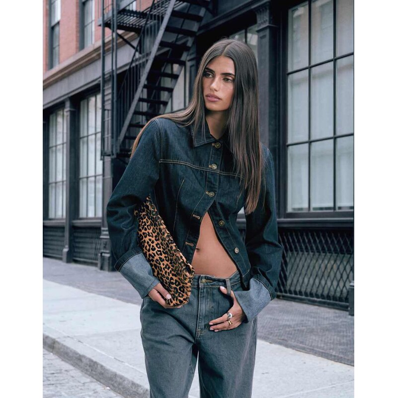 Lioness The Bronx structured turn up cuff denim jacket n dark