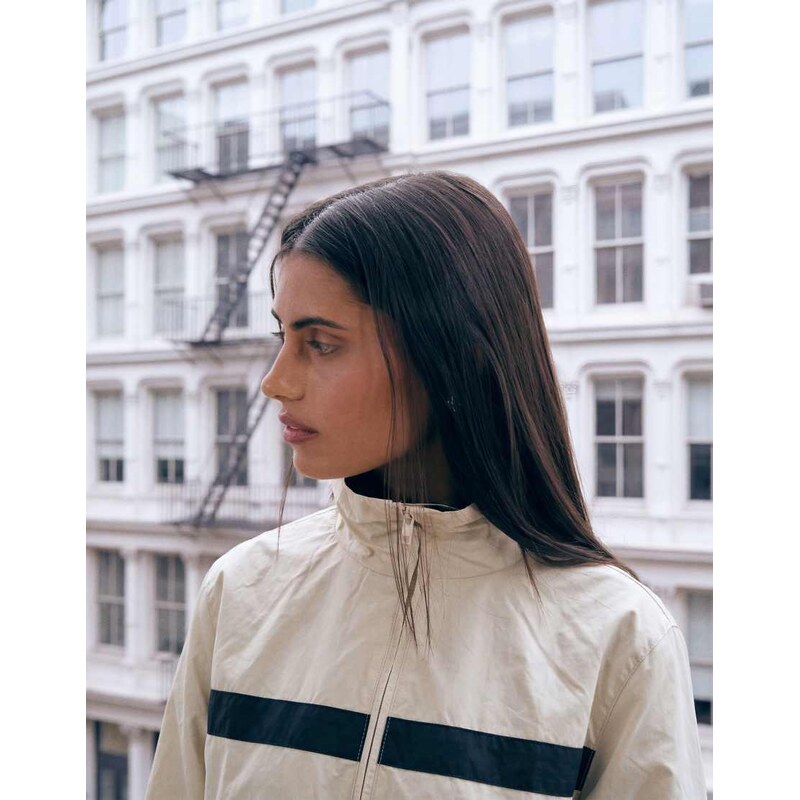 Lioness Essential funnel neck windbreaker jacket in beige-White