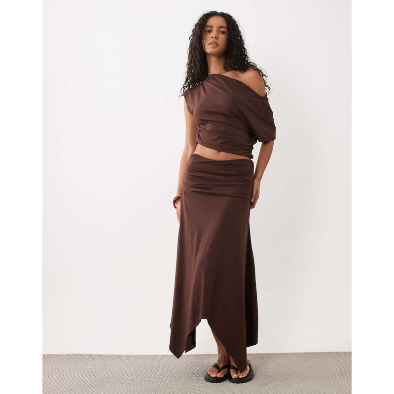 ASOS DESIGN cinched waist with asymmetric hem co-ord midi skirt