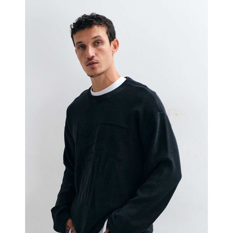 Weekday oversized jumper with keep going 3D jacquard graphic in