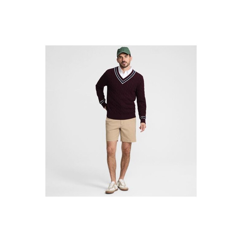 Drifter V-neck Cable Knit Jumper, Men, size: S, regular, Red,