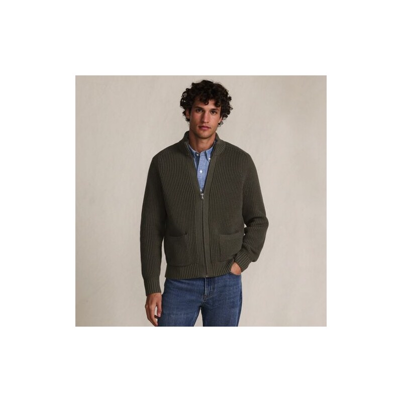 Drifter Zip-Front Cardigan, Men, size: M, regular, Green, Cotton