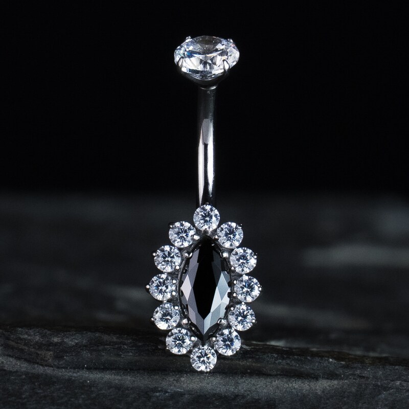 CryptoEshop Černý titanový piercing do pupíku Olympe se zirkony
