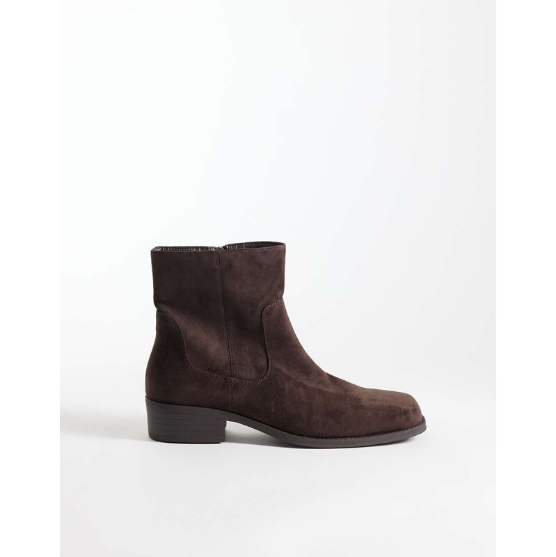 SEQWL Morty faux suede square toe western boots in chocolate