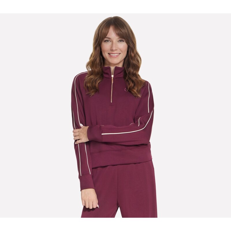 Skechers Ženy Cozy Luxe 1/4 Zip v Burgundské/Růžový, Velikost XS