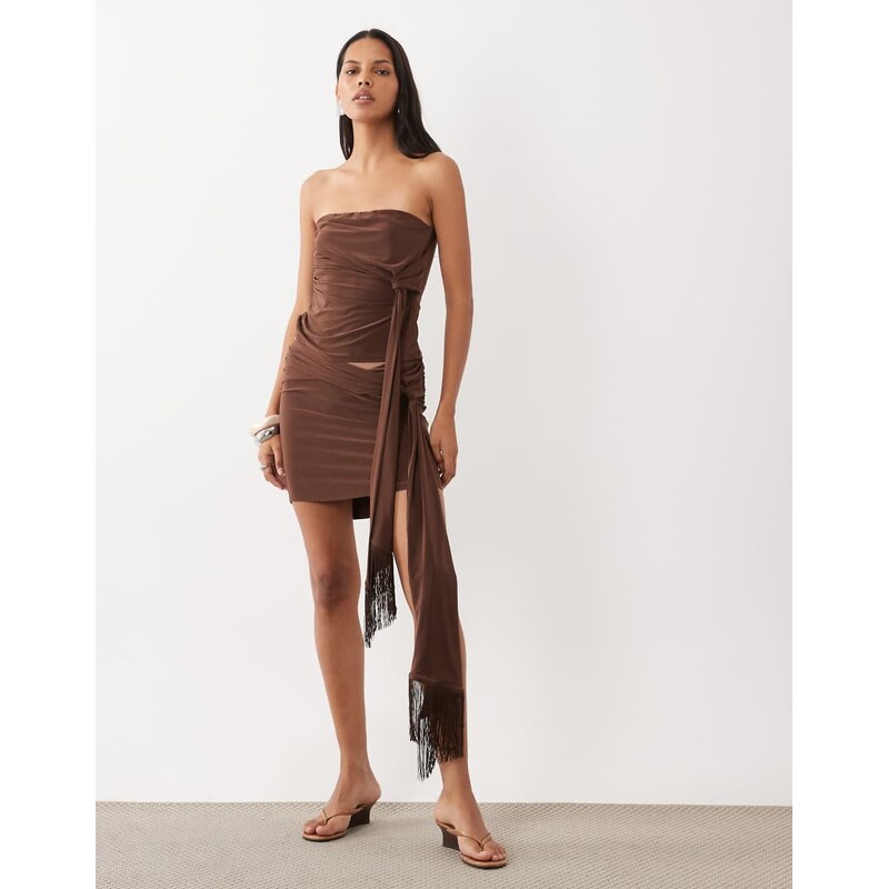 ASOS DESIGN co-ord slinky mini skirt with fringe drape detail in