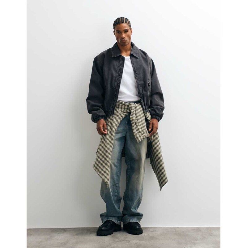 Weekday canvas bomber jacket in washed black
