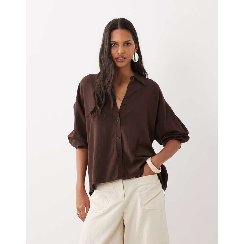 ASOS DESIGN oversized linen blend shirt in in chocoate brown