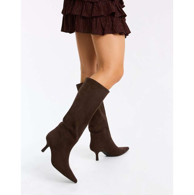 Bershka Kitten heel boots in brown