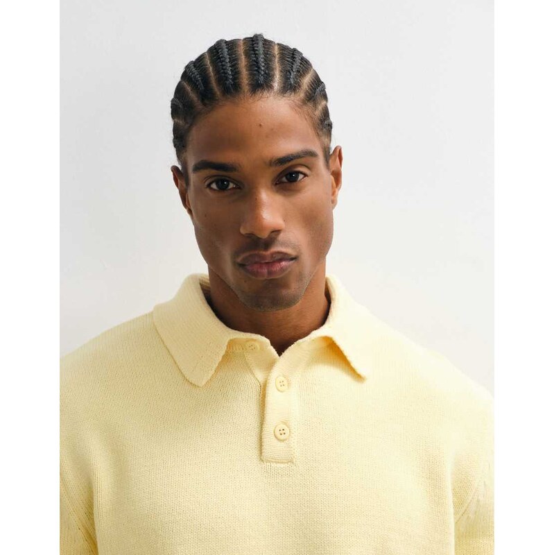 ASOS DESIGN knitted relaxed polo jumper in buttermilk yellow