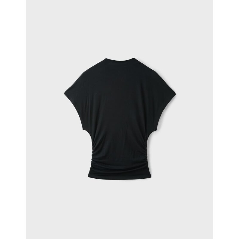 Stradivarius Mock neck gathered t-shirt in black
