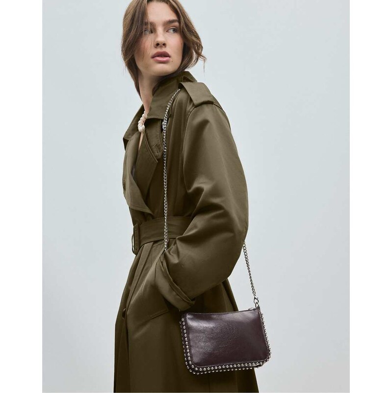 Stradivarius Mini studded bag in burgundy-Red
