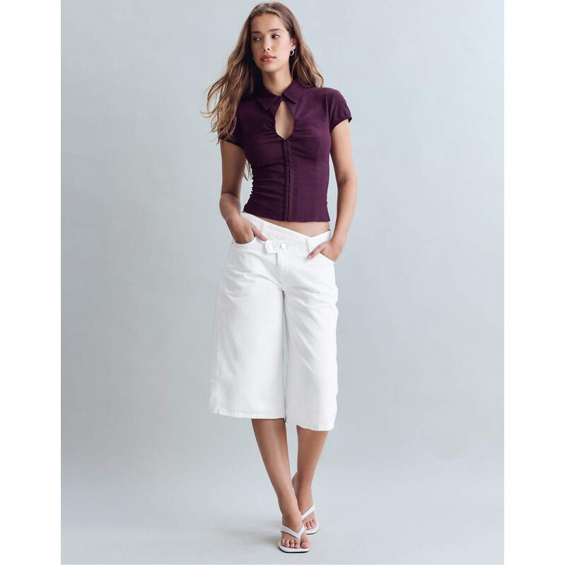 Stradivarius Cut-out short sleeve shirt in purple