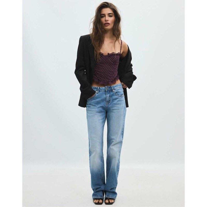 Stradivarius Fitted floral print cropped top in purple