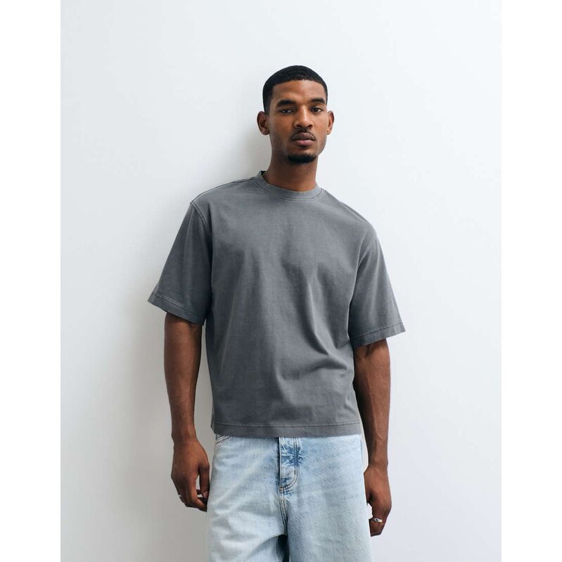 Selected heavyweight washed t-shirt in grey