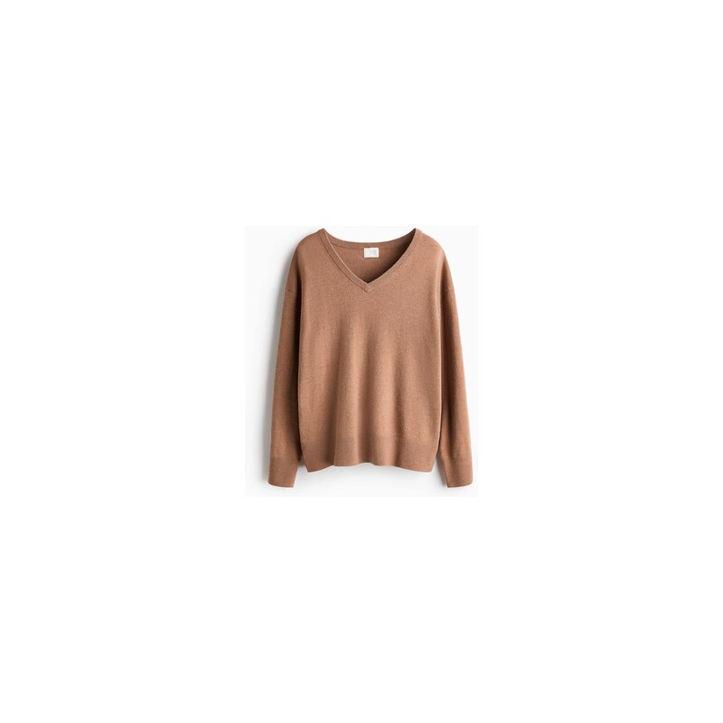 H&M - Oversized svetrs výstřihem do V - Tmavě Béžová