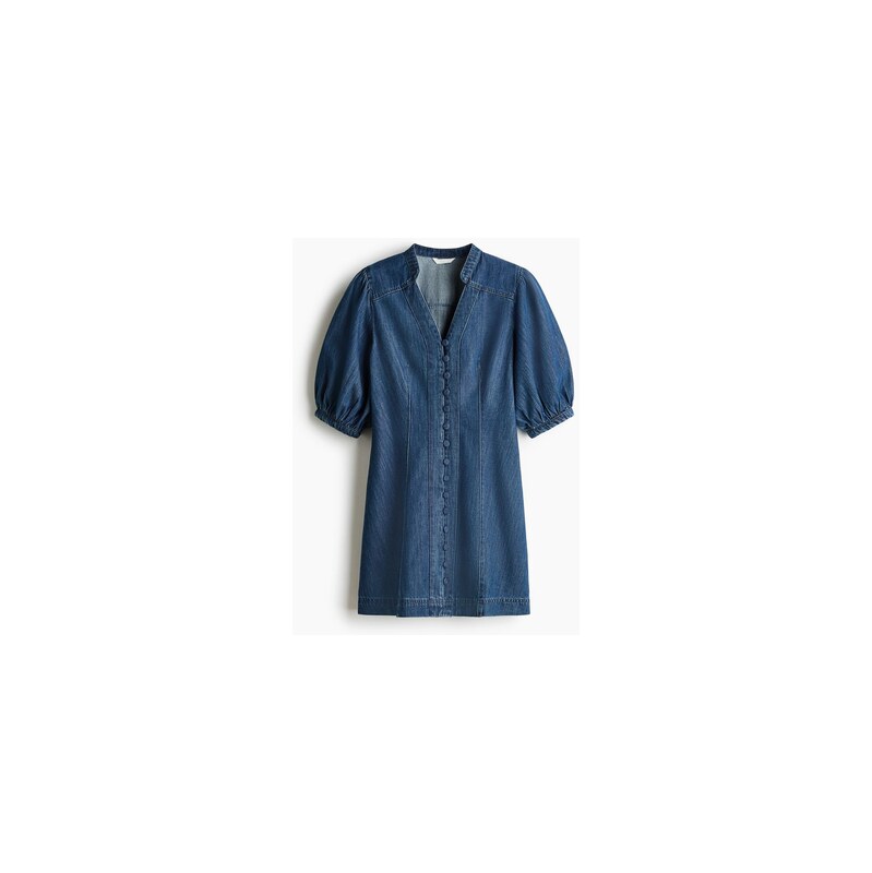 H&M - Džínové šatys nabíranými rukávy - Denim Blue