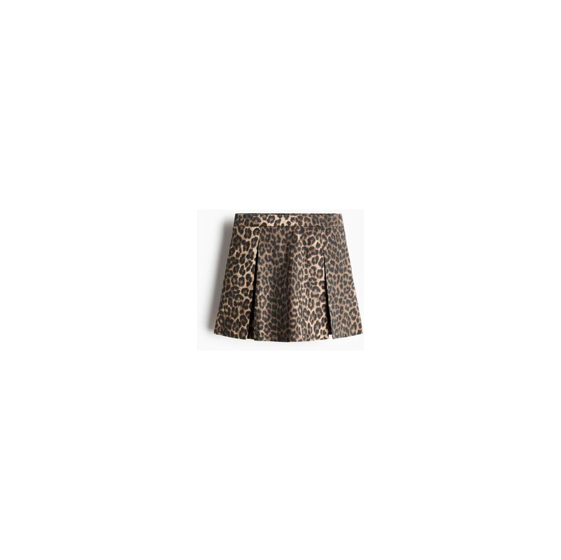 H&M - Skládaná keprová šortková sukně - Tmavě Hnědá/Leopardí