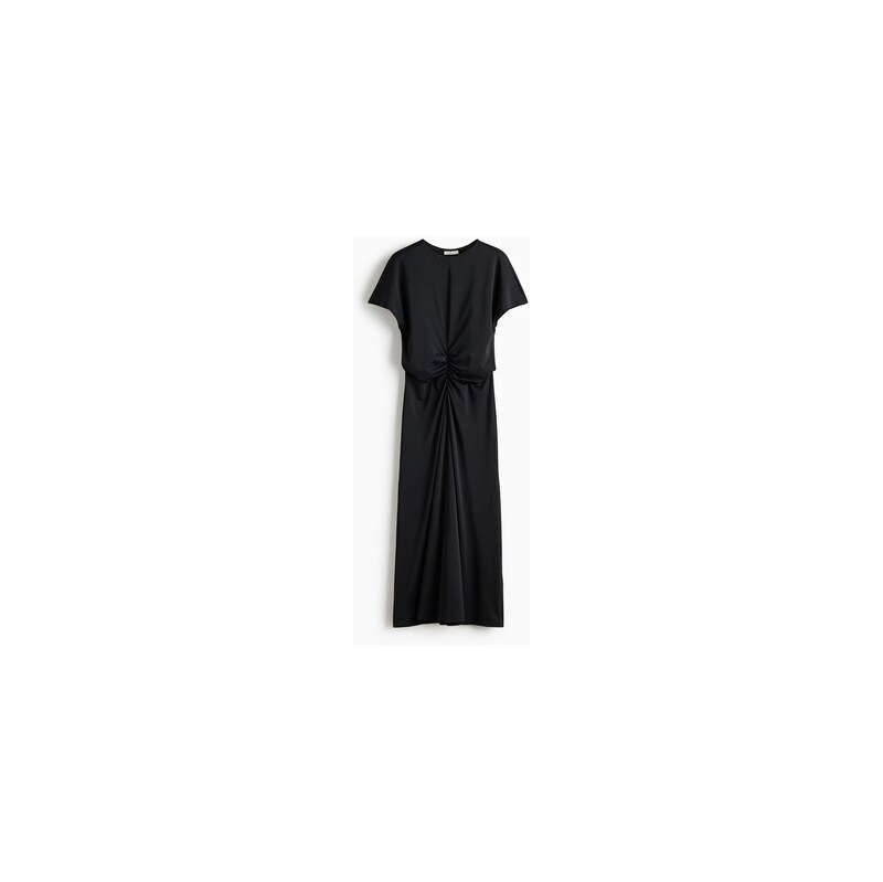 H&M - Řasené šatys křidélkovými rukávy - Černá