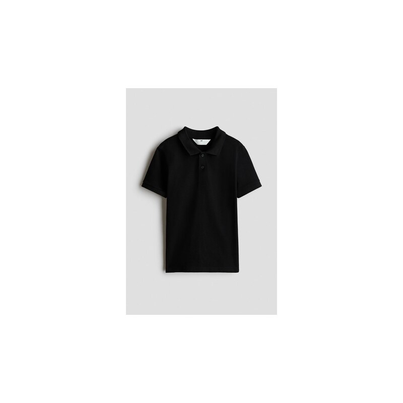 H&M - Top z bavlněného piké s límečkem - Černá