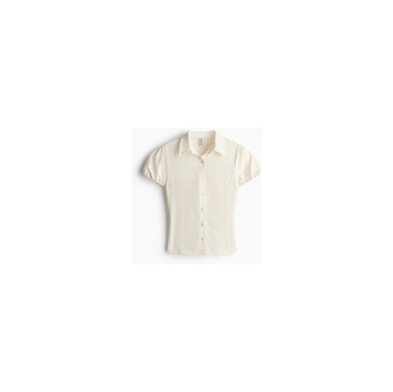 H&M - Tops nabíraným rukávem - Krémová