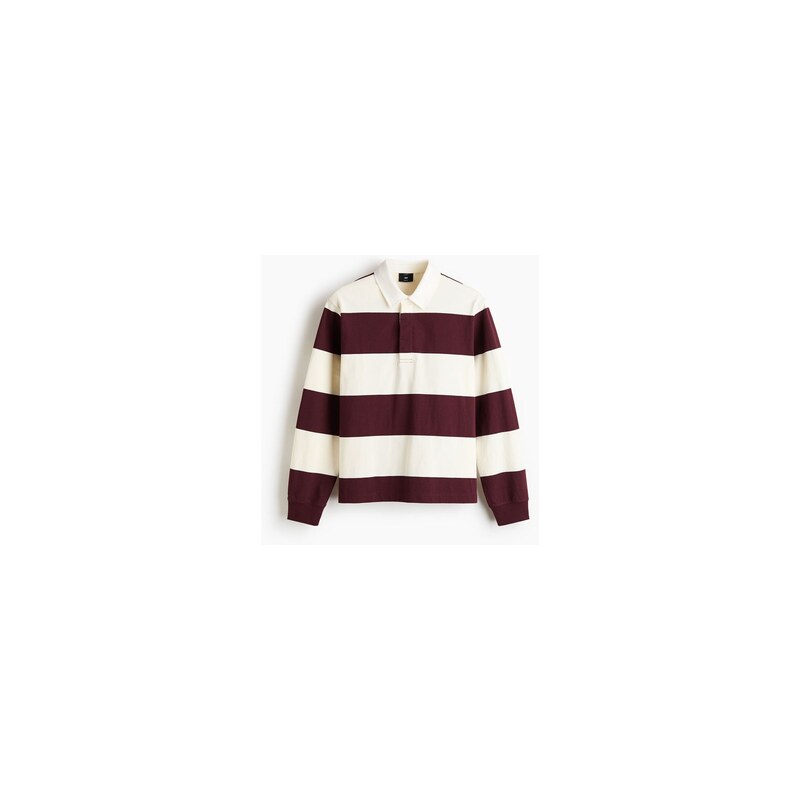 H&M - Bavlněné triko rugby Regular Fit - Vínová/Proužky