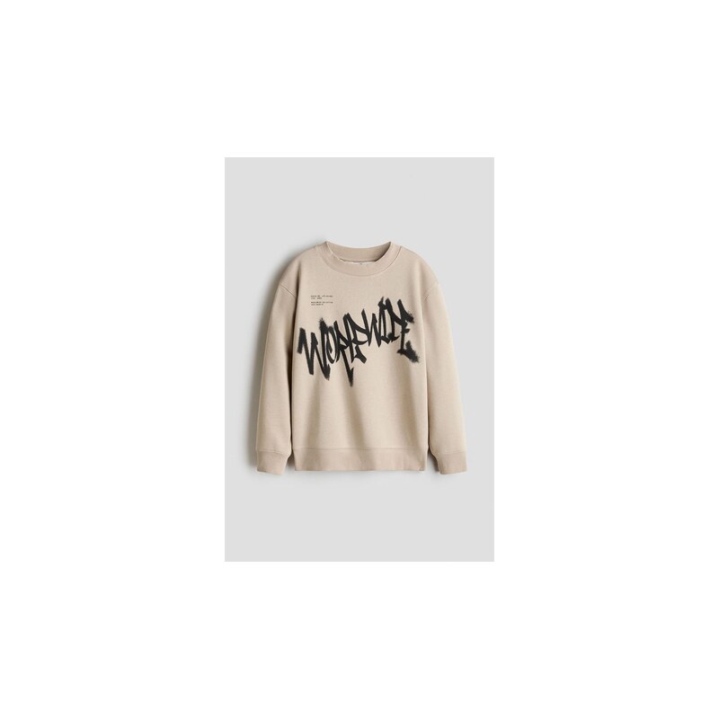 H&M - Mikinas motivem a česaným rubem - Světle Béžová/Worldwide
