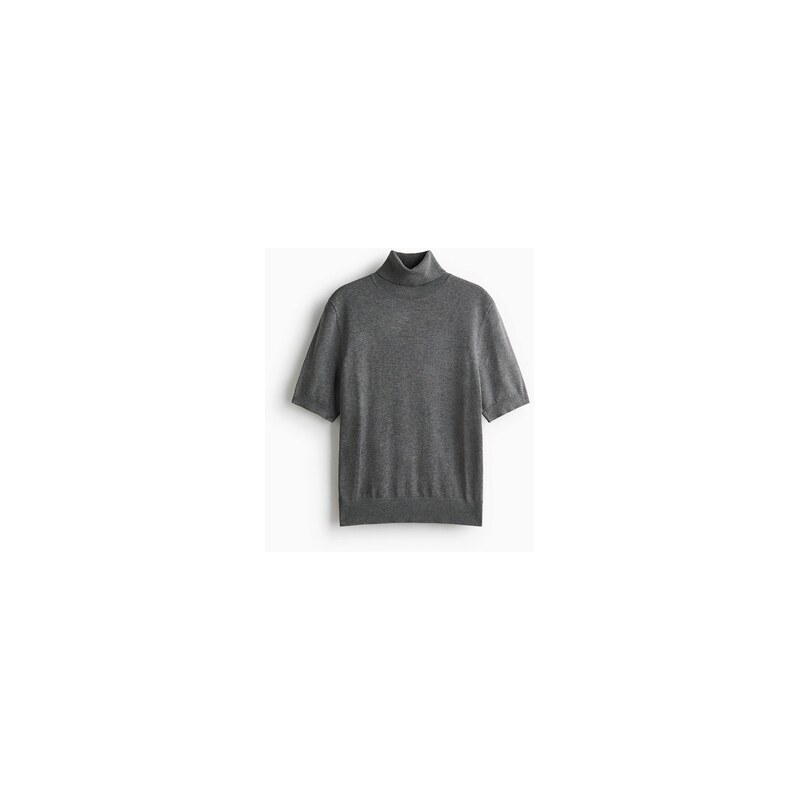 H&M - Top z jemného úpletus roláčkem - Tmavě Šedý Melír