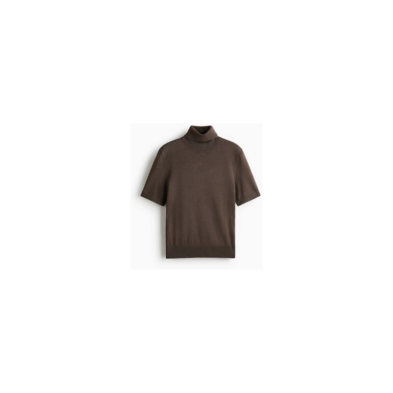 H&M - Top z jemného úpletus roláčkem - Tmavá Hnědošedá