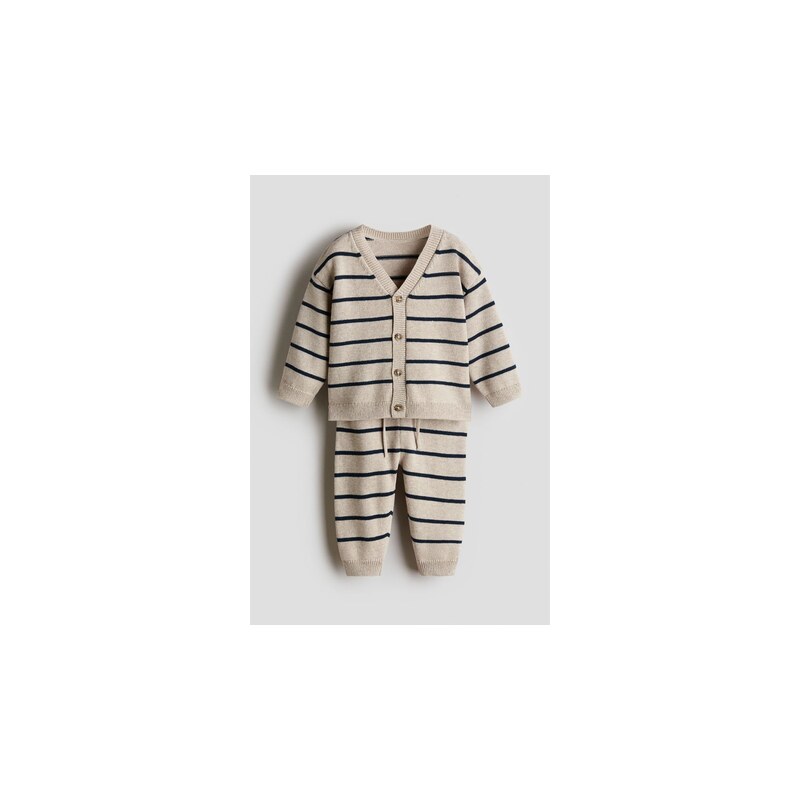 H&M - Dvoudílná souprava z bavlněného úpletu - Béžová/Modré