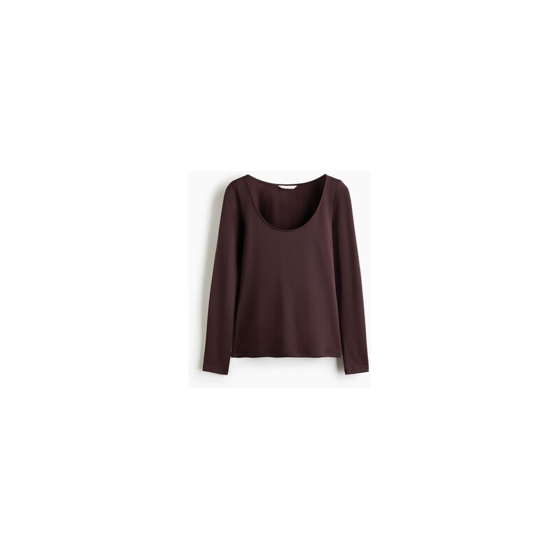 H&M - Tops dlouhým rukávem a hlubokým kulatým výstřihem - Tmavě