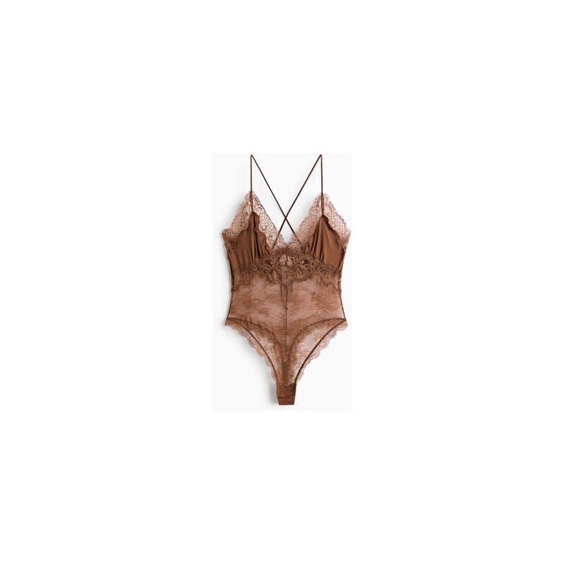 H&M - Body z mikrovlákna a krajky - Hnědá