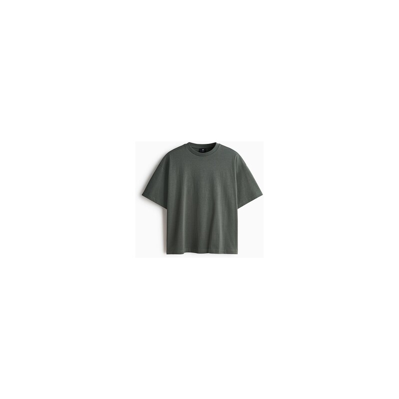 H&M - Bavlněné tričko Oversized Fit - Tmavě Zelená Khaki