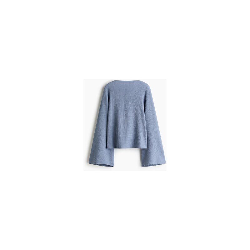 H&M - Mačkaný tops netopýřími rukávy - Tlumená Modrá