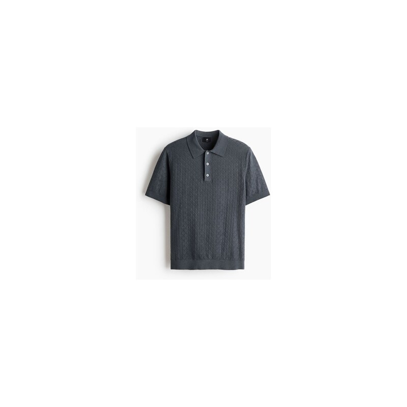 H&M - Top z texturovaného úpletus límečkem Slim Fit - Tmavě Šedá