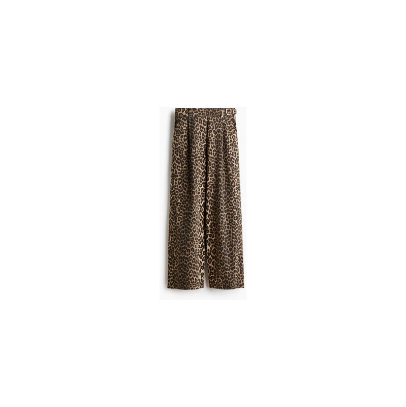 H&M - Džínové kalhotys páskovými detaily - Béžová/Leopardí