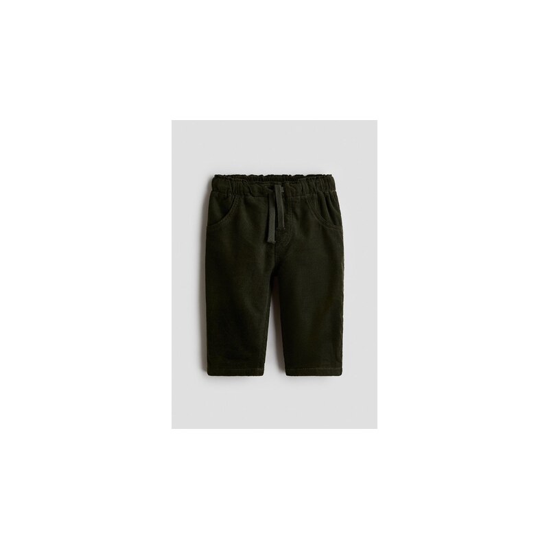 H&M - Kalhoty jogger z bavlněného manšestru - Tmavě Zelená Khaki