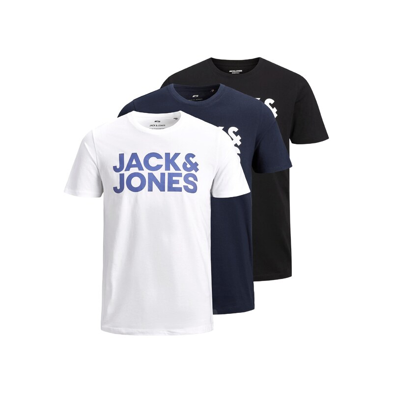 JACK & JONES Tričko modrá / námořnická modř / černá / bílá