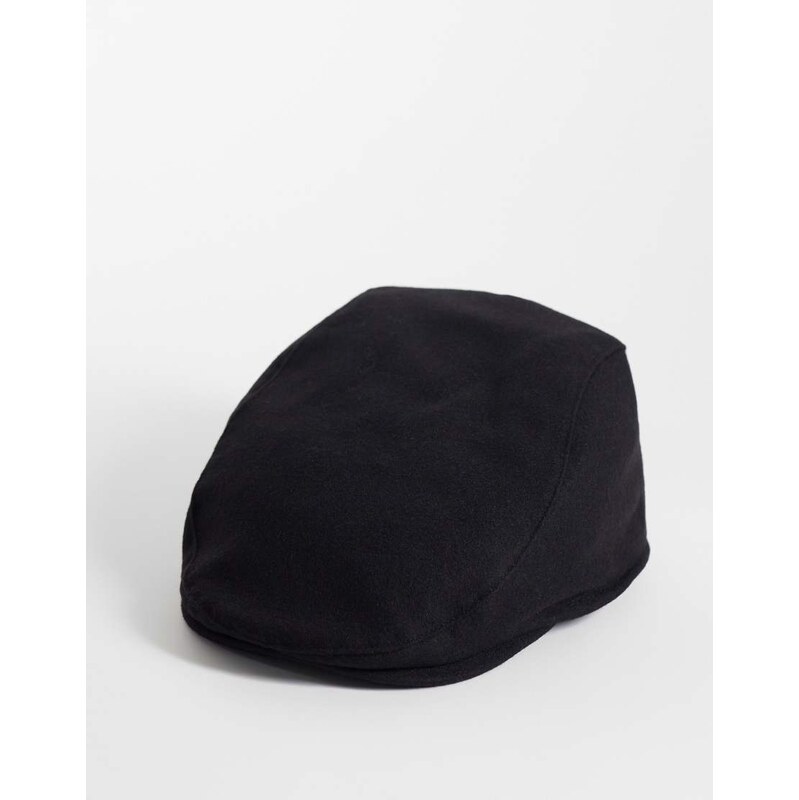 ASOS DESIGN flat cap in black melton